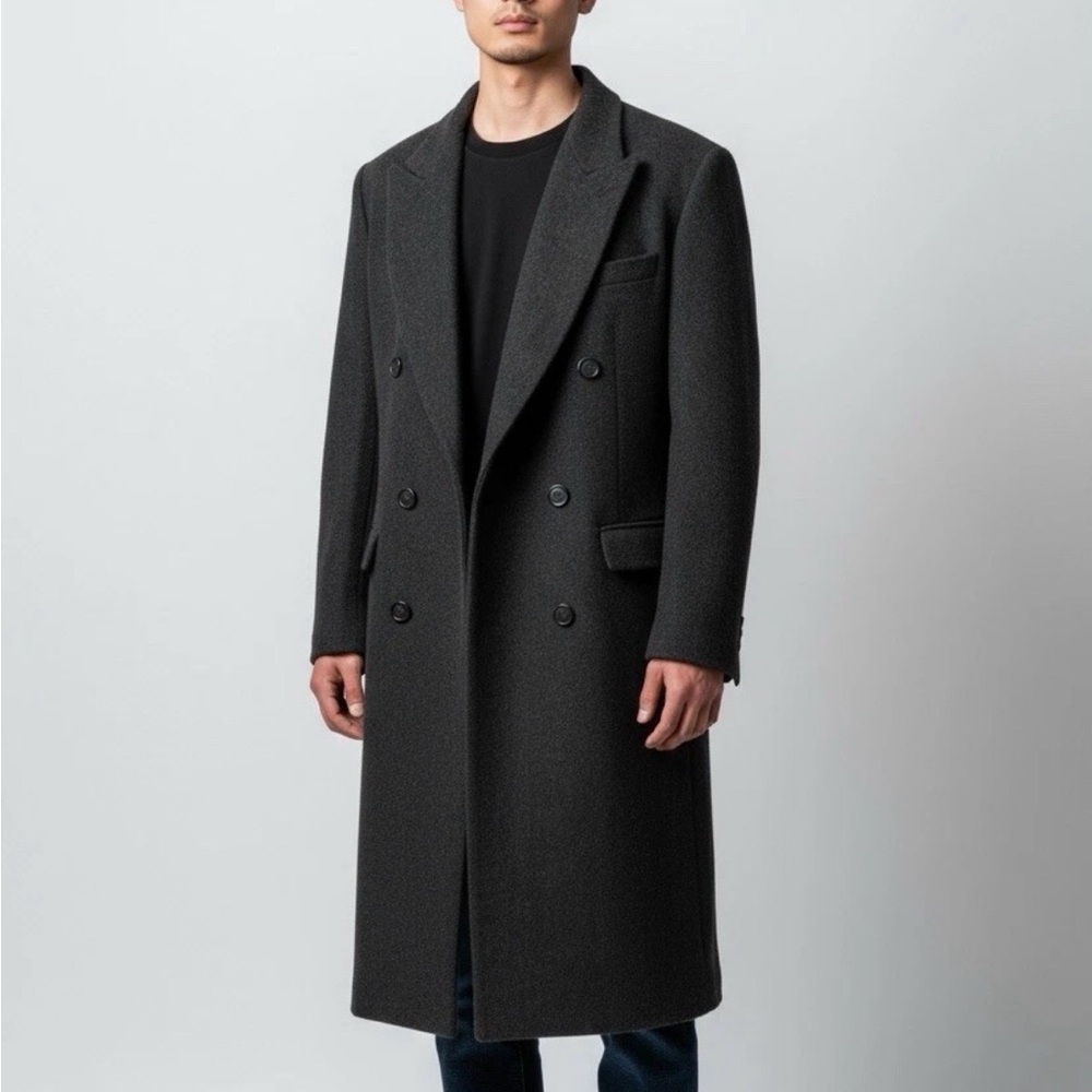 GGG Clothes Men's Black Cashmere Wool Italy Dress Trench Jacket Coat SIZE 50R